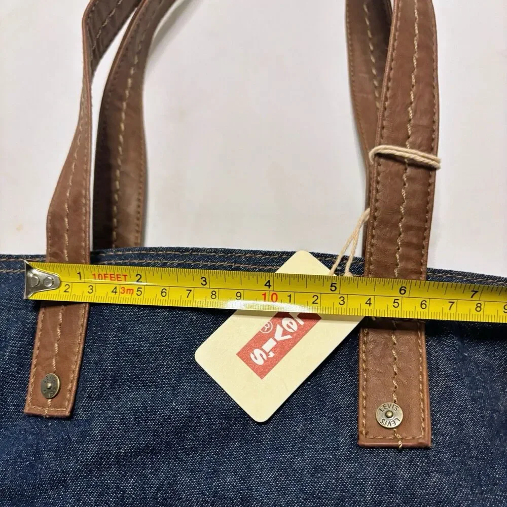 NWT Levi's Denim Tote Purse Navy Blue Indigo Jean Shoulder Farmers Market Bag 90